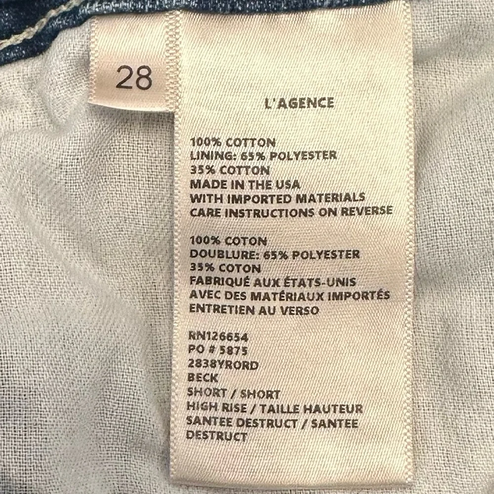 L'AGENCE Beck High Rise Distressed Santee Blue Jean Shorts Size 28